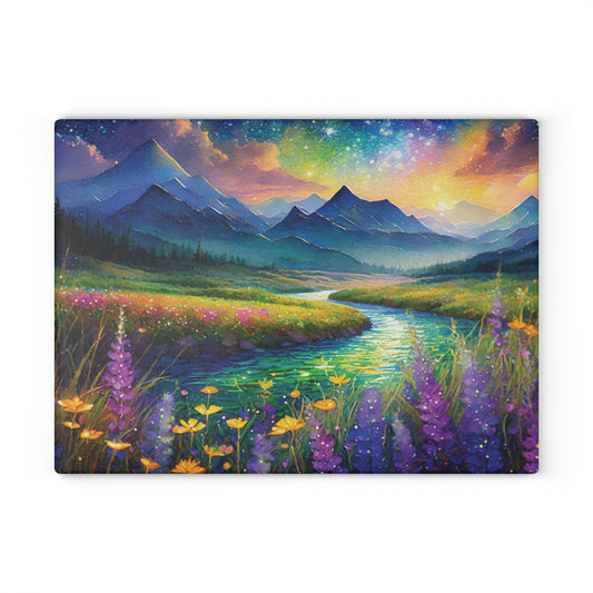 Colorful Mountain Landscape Glass Cutting Board