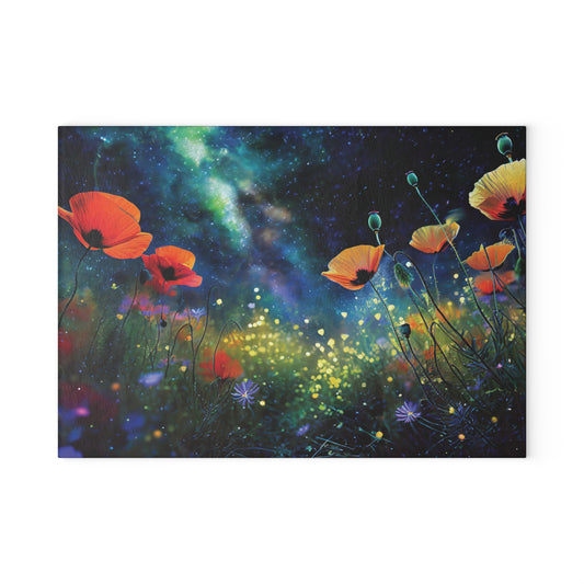 Cosmic Starry Poppy Tempered Glass Cutting Board