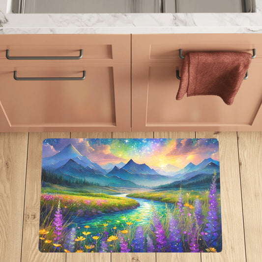 Colorful Mountain Landscape Kitchen Mat
